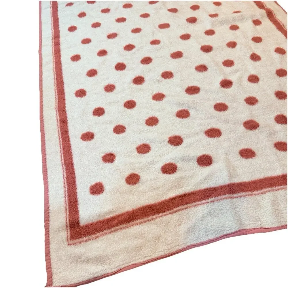 Vtg Rose Pink White Polka Dot Biederlack Blanket 1980s Mauve Reversible 60x82